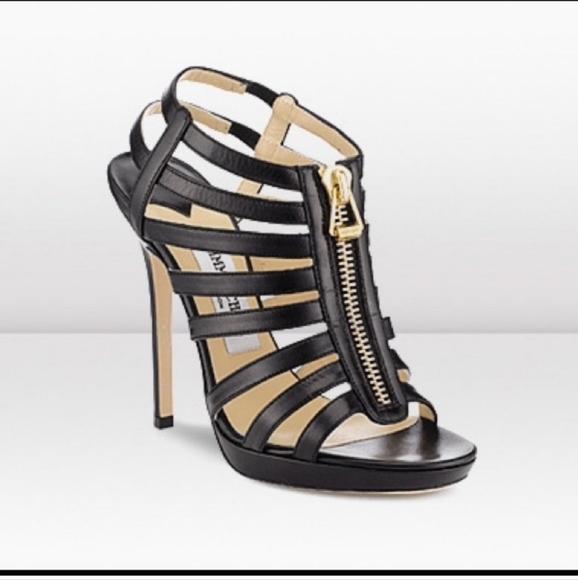 Jimmy Choo Shoes - Jimmy Choo Glenys caged black nappa leather heeled sandal pumps size 39